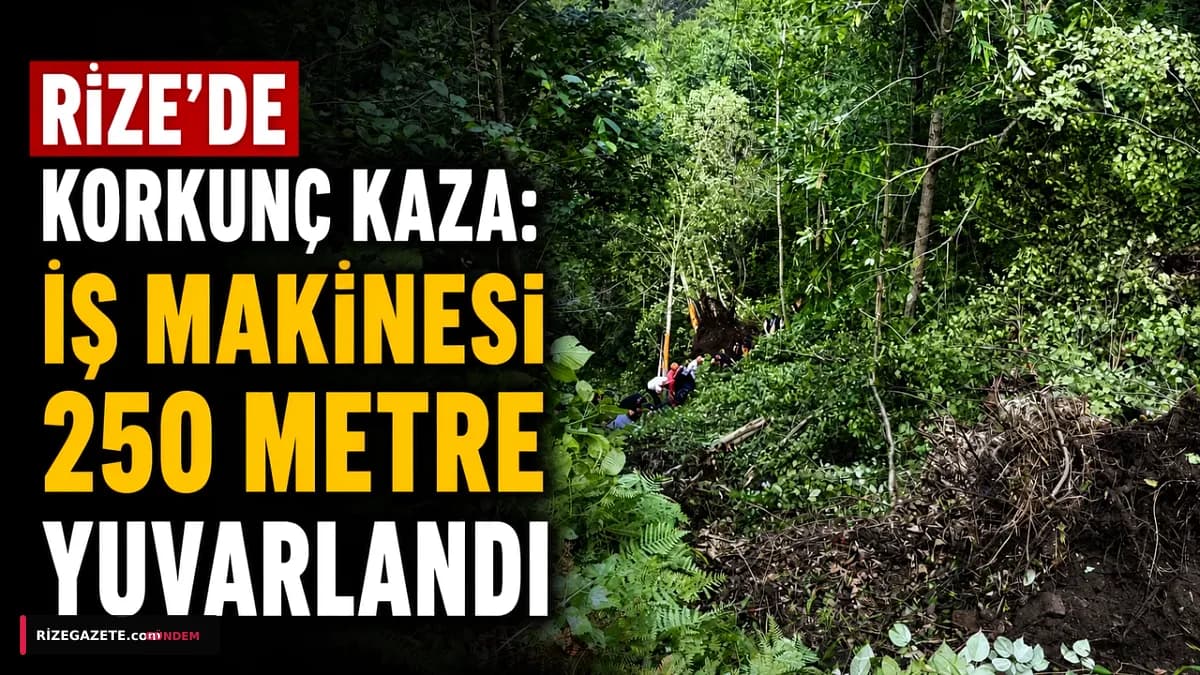 Rize Pazar'da Dehşet Veren Kaza: İş Makinesi 250 Metre Uçuruma Yuvarlandı, Operatör Ölümden Döndü